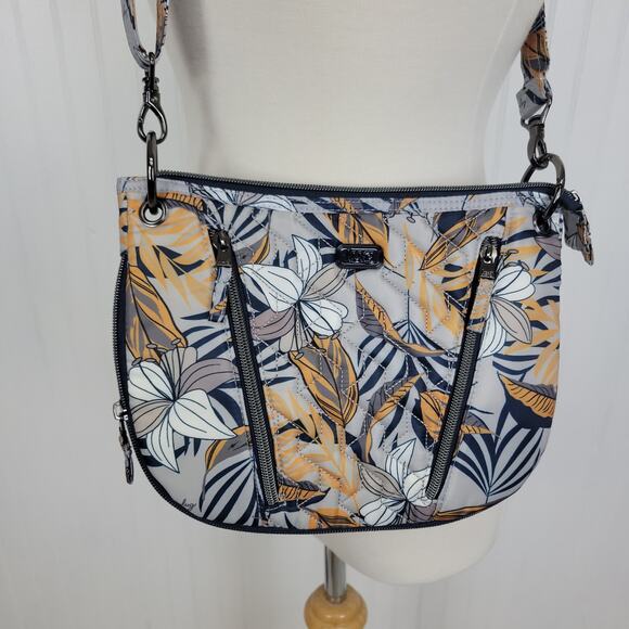 Lug Swivel RFID Lily Grey floral Cross Body Convertible Shoulder Bag - Picture 2 of 11